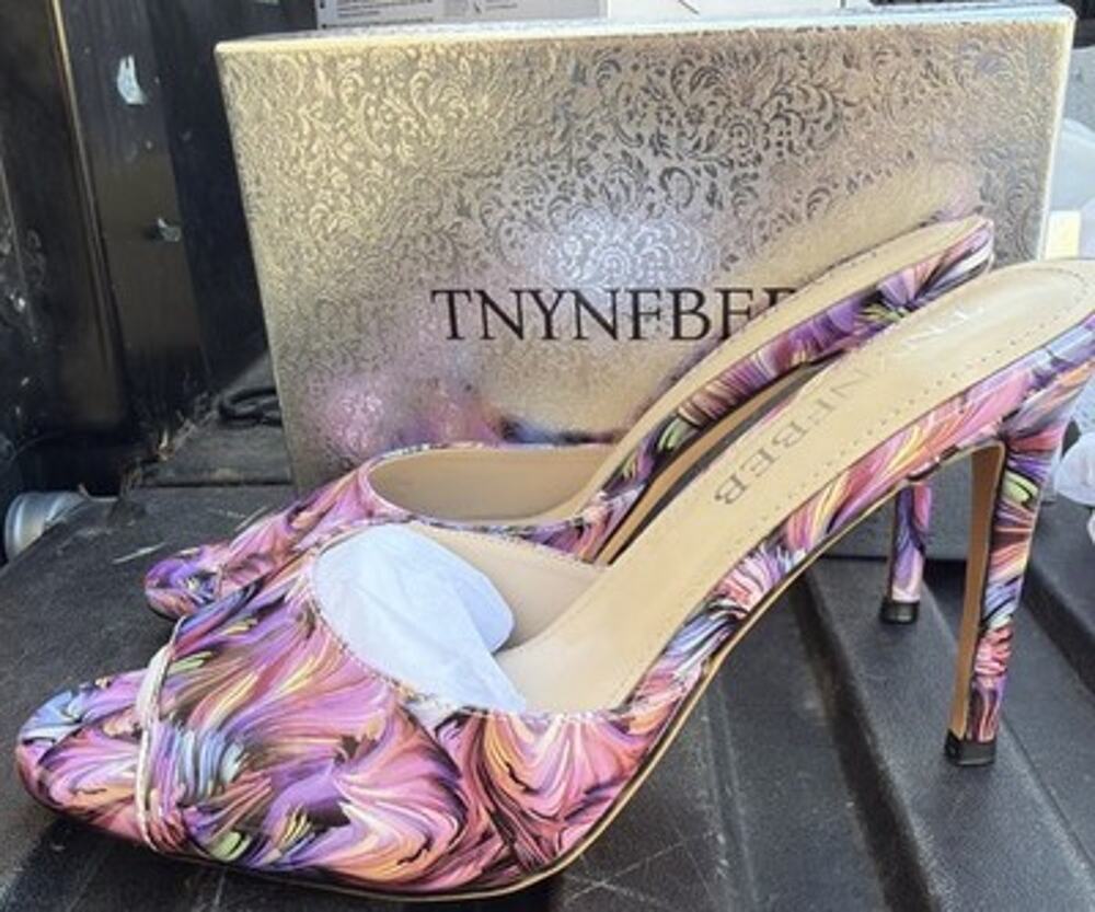 Women's Stiletto High Heels Peep Toe Mule 3.9” Heels Purple Swirl Women’s 11
